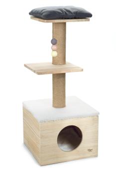 Designed by Lotte Katzen Kratzbaum Kamina - mit XL Katzenhöhle Echtholz und abnehmbarem Katzenbett